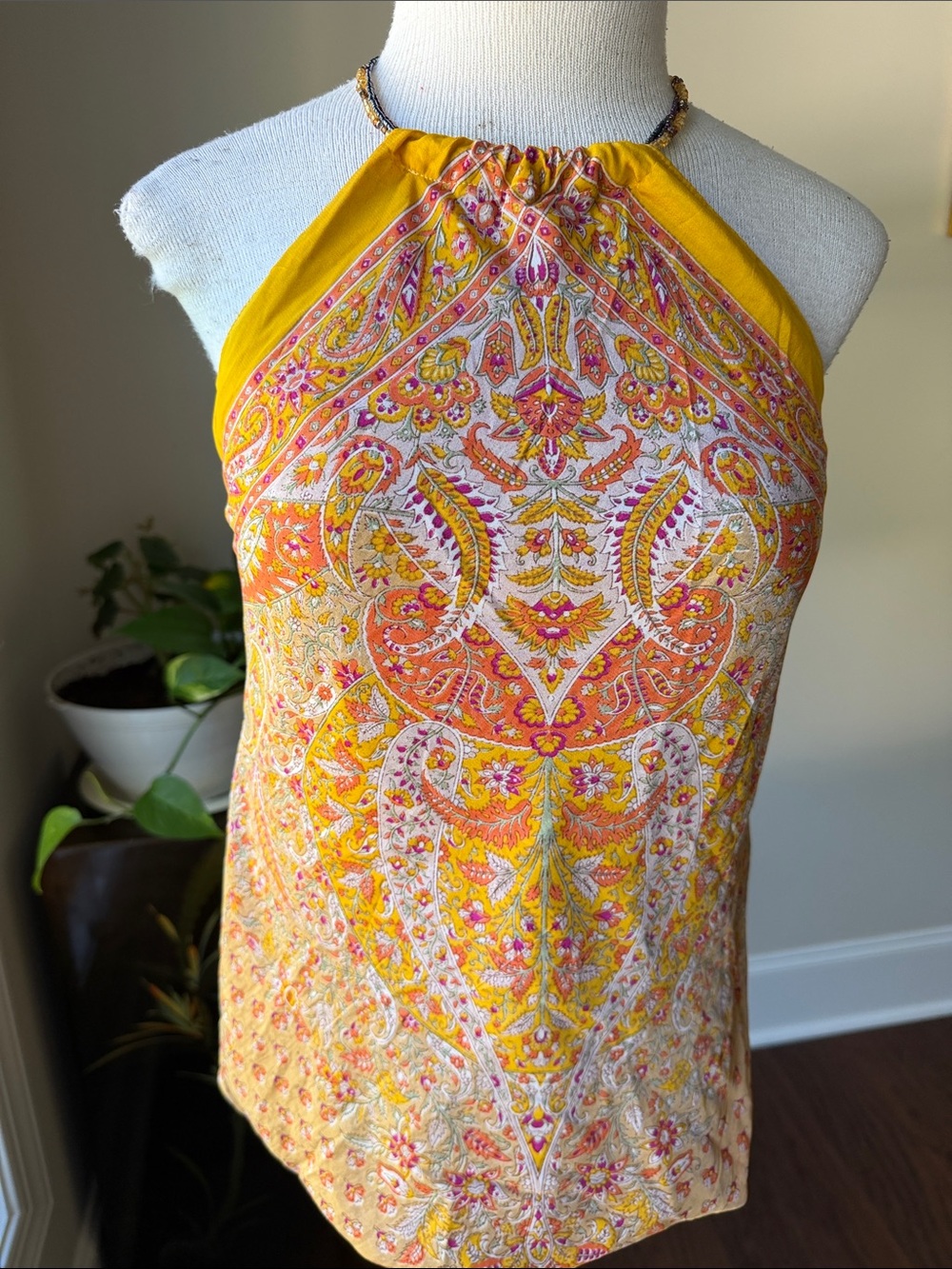 Bright Yellow Paisley Halter Cami